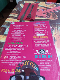 Carte du Juicy pop restaurant Soul food & Comedy jam à Paris