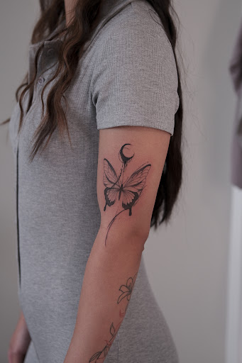 Explore cute woman tattoo ideas, creative tattoo ideas in Seattle, available at Hannya Seattle Tattoo