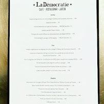 Restaurant La Démocratie à Paris (le menu)