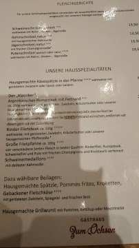 Restaurant allemand Gasthaus zum Ochsen à Rust (le menu)