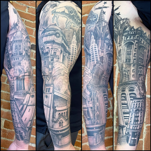 Explore mickey tattoo ideas, creative tattoo ideas in Buffalo, available at The Tilted Rose Tattoo