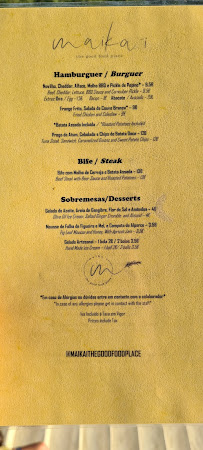 Maika’i the good food place à Ericeira carte