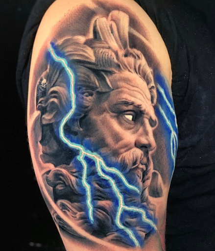 Explore aztec tattoo sleeve ideas, creative tattoo ideas in Wichita Falls, available at Firme Copias Tattoo shop