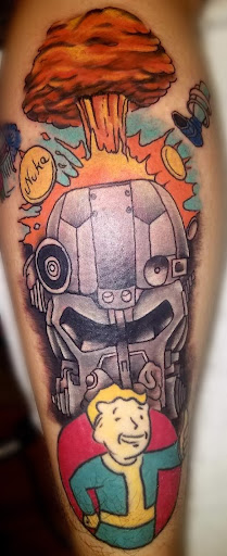 Explore chest to arm tattoo ideas, creative tattoo ideas in Medina, available at Burning River Tattoo