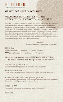 Menu du El Pueblo bistrot Sede Aurelio à Rome