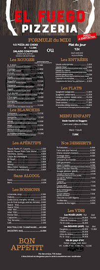 Menu du El Fuego à Palavas-les-Flots