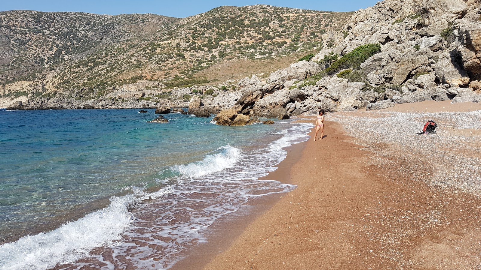 Photo of Kokkino Ammoutsaki with brown sand &  rocks surface