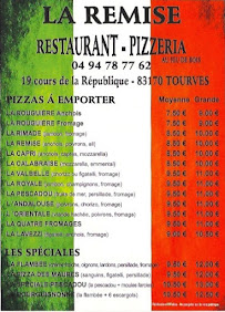 Pizzeria La Remise à Tourves (la carte)