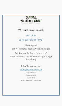 Menu du Gasthaus Steidl à Wielenbach