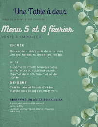 Menu / carte de Restaurant Une Table à Deux à Toulouse