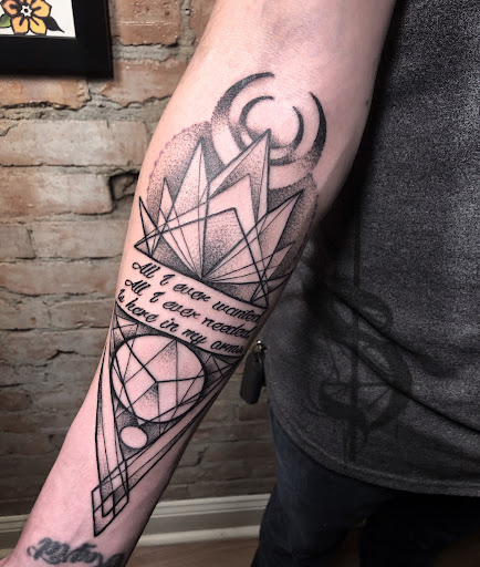 Explore chest and arm tattoo ideas, creative tattoo ideas in Lopez Island, available at Soot and Bone Body Art Studio