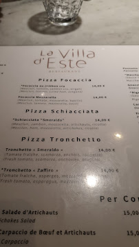 La Villa d'Este à Nice menu