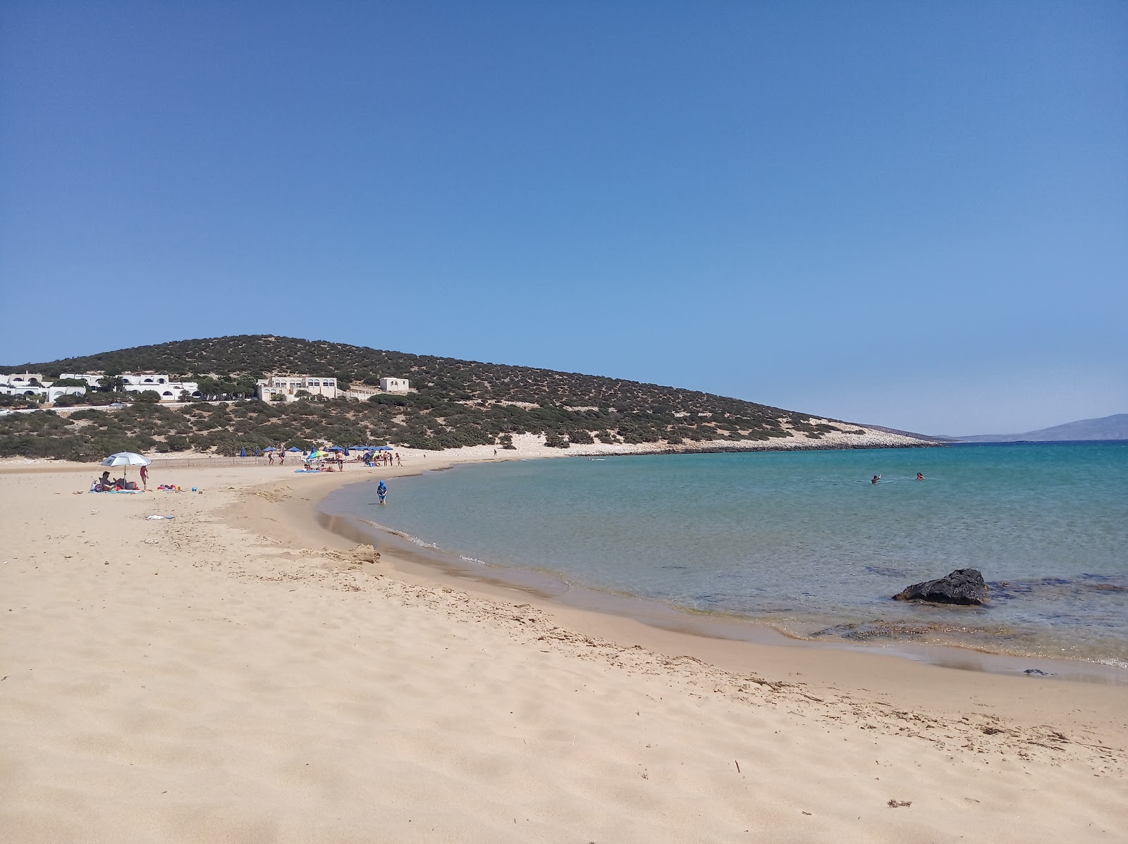 Foto van Pyrgaki Strand met helder fijn zand oppervlakte