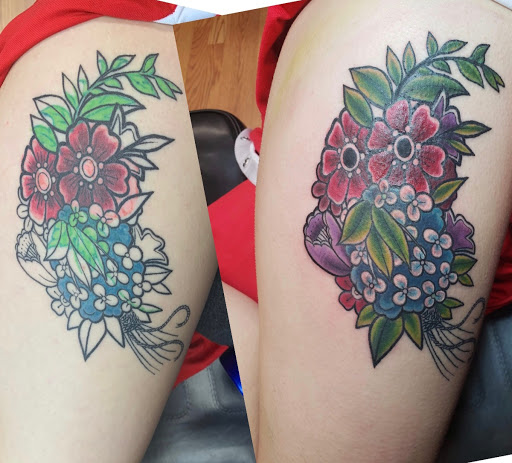 Explore rose tattoo idea, creative tattoo ideas in Le Roy, available at Blood Money Ink