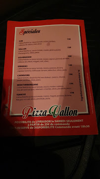 Carte du Pizza Vallon à Saint-Christophe-Vallon