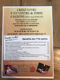 Restaurant français Les P'tits Ventres de Terre à La Roche-sur-Yon (le menu)