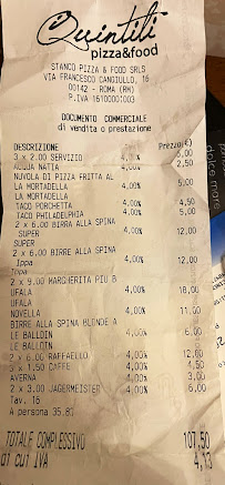 Menu du Pizzeria I Quintili Eur Montagnola à Rome