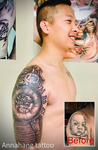 Explore behind neck tattoo ideas, creative tattoo ideas in Garden Grove, available at Anna Hang Tattoo
