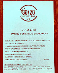 Restaurant de hamburgers L'OTTANTAVENTI BURGERBAR (L'80/20) à Buttrio (le menu)