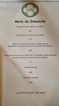 Restaurant La Table du Couvent à Limoges (la carte)