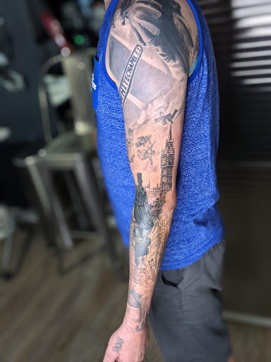 Explore 3/4 sleeve tattoo ideas, creative tattoo ideas in Longmont, available at Sharkys Paradise