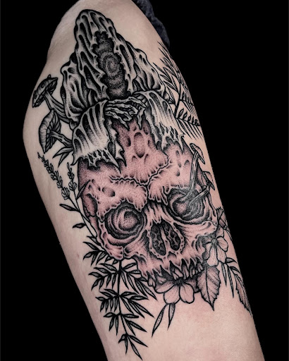 Explore halloween themed tattoo ideas, creative tattoo ideas in Johnson City, available at Gold Cross Tattoo Co.