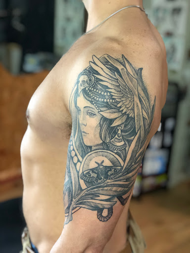 Explore full head tattoo ideas, creative tattoo ideas in Orange, available at North Quabbin Tattoo