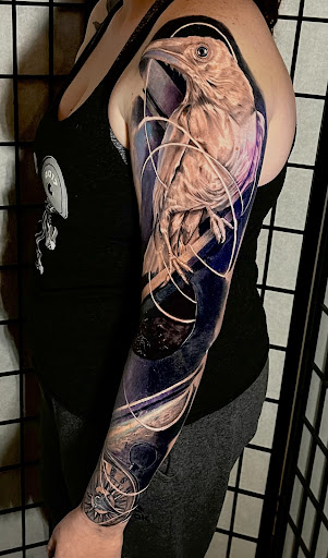 Explore egyptian sleeve tattoo ideas, creative tattoo ideas in Hanford, available at Moth Art & Tattoo Collective