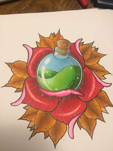 Explore background ideas for sleeve tattoos, creative tattoo ideas in Du Bois, available at Primitive Addiction Tattoo Studio