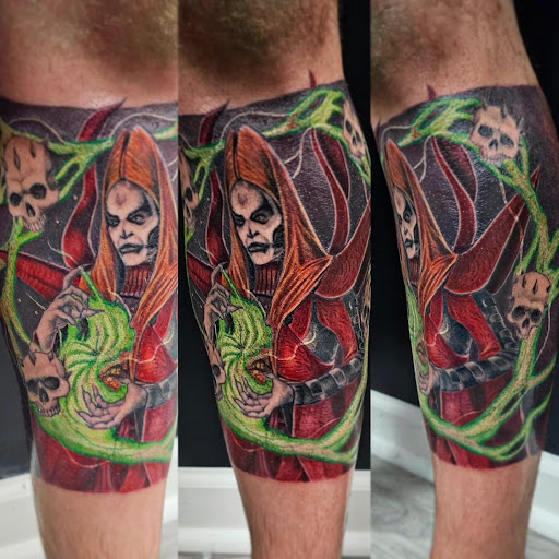 Explore tattoo ideas on the thigh, creative tattoo ideas in Kenosha, available at Kenosha Tattoo Company