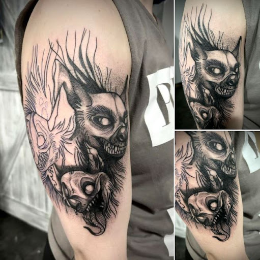 Explore animal skull tattoo ideas, creative tattoo ideas in Clear Lake, available at Studio 65 Tattoos