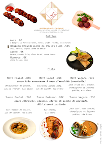 Menu / carte de Table Métis - Bistronomie Africaine à Paris