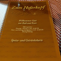 Menu du Zum Hoferkopf à Friedrichsthal