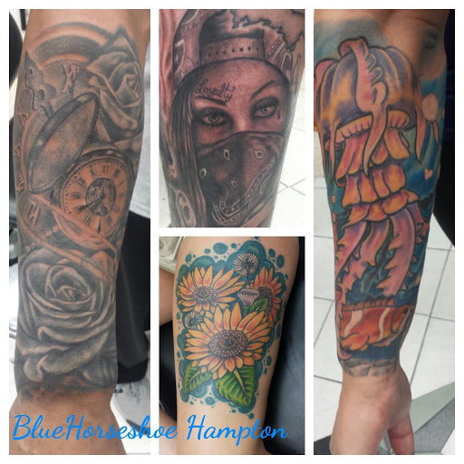 Explore womens shoulder tattoo ideas, creative tattoo ideas in Hampton, available at Blue Horseshoe Tattoo and Body Piercing