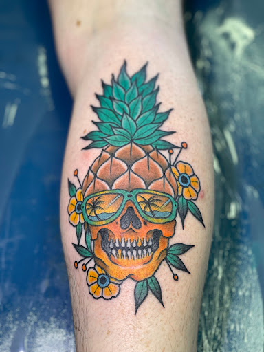 Explore skull sleeve tattoo ideas, creative tattoo ideas in Honolulu, available at Sacred Art Tattoo Waikiki