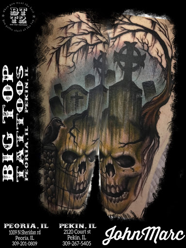 Explore mens cross tattoo ideas, creative tattoo ideas in Peoria, available at Big Top Tat2