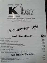 K Bar Pizza à Fontenay-sous-Bois menu