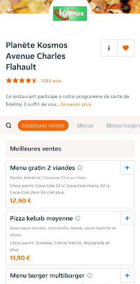Kebab Planète Kosmos à Montpellier - menu / carte