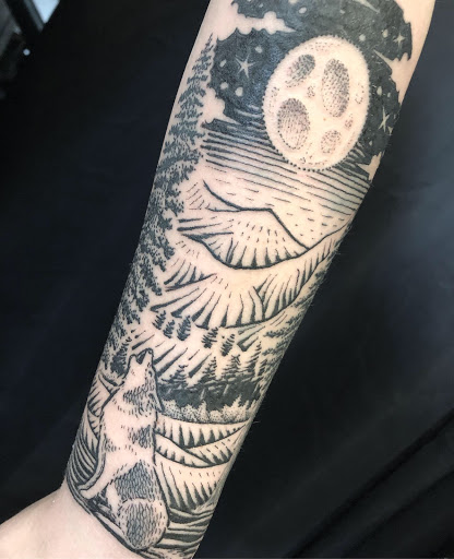 Explore thigh tattoo ideas, creative tattoo ideas in Oakland, available at Premium Tattoo