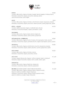 Restaurant Restaurant Pizzeria Zum Adler à Naturns (le menu)