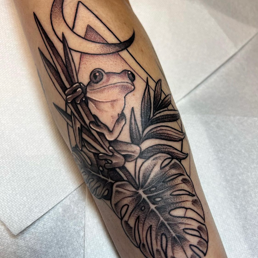 Explore lower leg tattoo ideas male, creative tattoo ideas in Columbus, available at Amenti Tattoo Studio. LLC (Appointment Only)