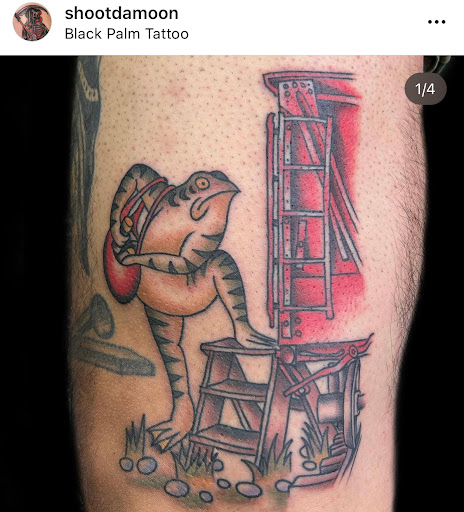 Explore hibiscus flower tattoo ideas, creative tattoo ideas in Orange, available at Black Palm Tattoo