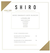 Menu / carte de SHIRO | Restaurant Franco Japonais Fusion à Paris