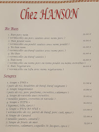Restaurant vietnamien Chez Hanson à Aix-en-Provence (le menu)