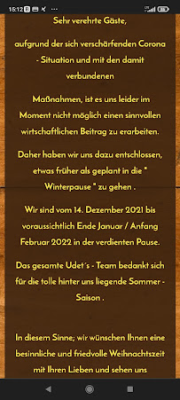 Menu du UDET´S BAR - BISTRO - CAFE à Sankt Augustin