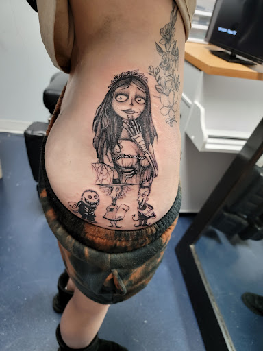 Explore line work tattoo ideas, creative tattoo ideas in Salem, available at Mayhem Tattoo