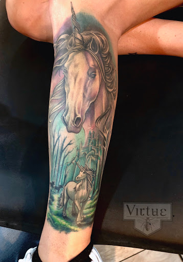 Explore tattoo sleeve shading ideas, creative tattoo ideas in Ormond Beach, available at Virtue Studios