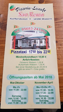 Pizzeria - Eiscafé San Remo à Wabern carte