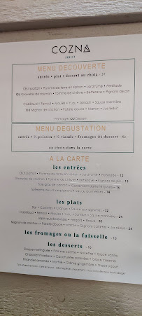 Restaurant COZNA à Annecy (le menu)