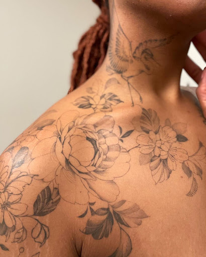 Explore shoulder tattoo ideas, creative tattoo ideas in Portland, available at Midnight Tattoo
